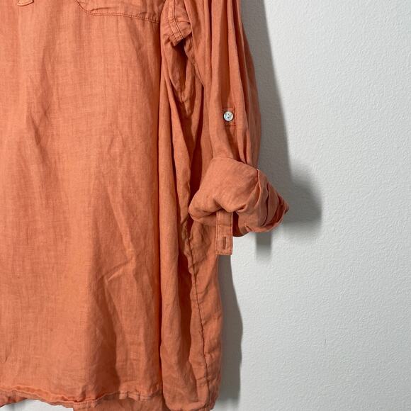 JNY Jones New York Top Women 2X Light Orange Linen Popover Classic Coastal Lagen - Picture 4 of 7
